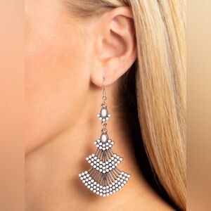 Paparazzi Eastern Expression White/SilverTone Dangling Earring/French Ear Wire.